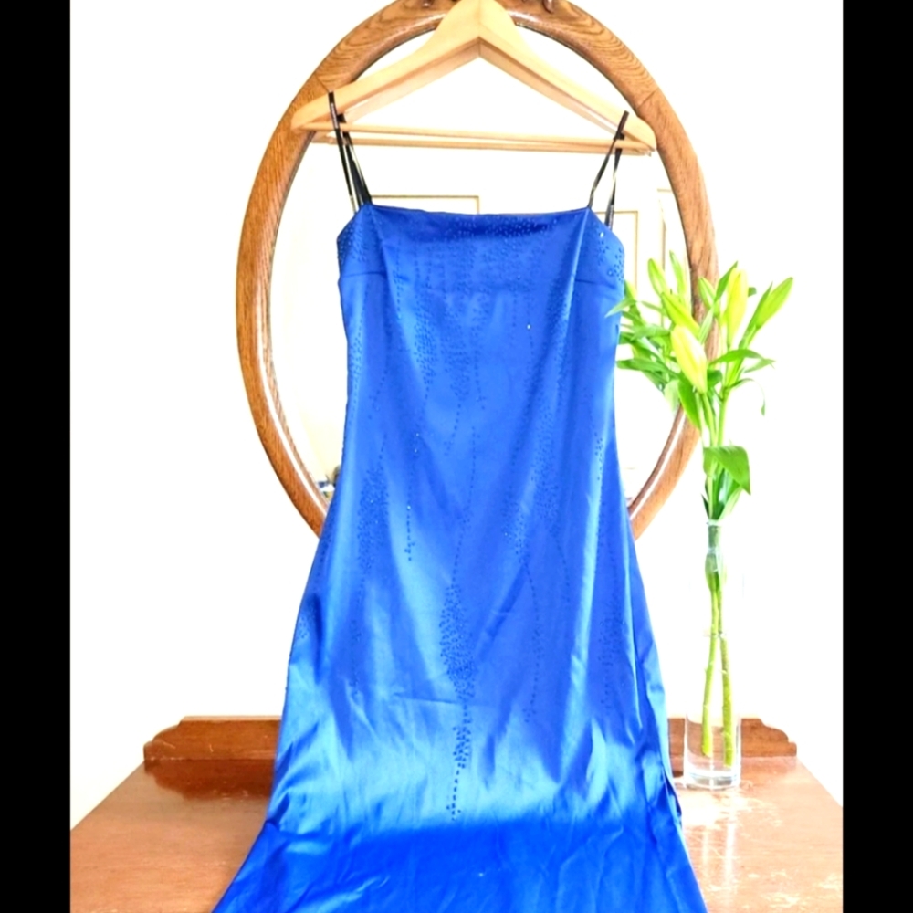 Vintage Rampage Y2k Cobalt Blue Beaded Maxi Slip Gown